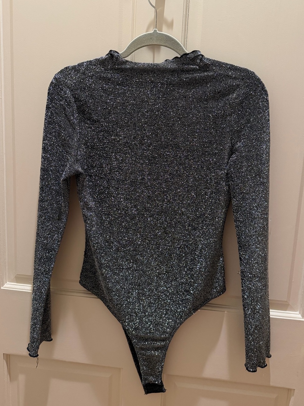 Silver and Black Long Sleeve Bodysuit Top